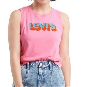 Levi’s Crop Top Sleeveless Shirt Pink Blue